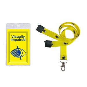 Carte d'identité cachée pour malvoyants imprimée - Avec cordon jaune imprimé et pochette transparente étanche pour carte d'identité