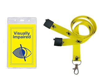 Visually Impaired Hidden Disability Card Printed - With Printed Yellow Lanyard & Clear Waterproof ID Card Pocket