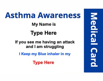 Tarjeta de identificación personalizada de concienciación sobre el asma plástica