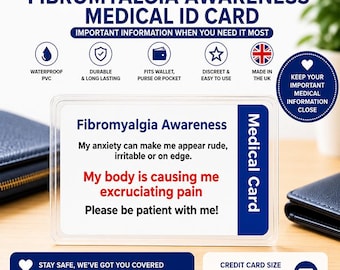 Fibromyalgia Awareness Disability Medical Card Personalised With Your Name & Emergency Contact Number