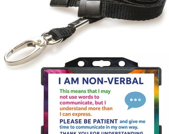 I Am Non Verbal Disability ID Card & Lanyard - 7 Colours! Printed Plastic Cards Hidden Disability With Card Holders and Plain Lanyards