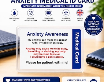 Tarjeta médica personalizada para la concientización sobre la ansiedad, identificación oculta de discapacidad