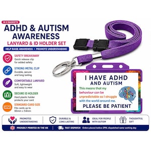 ADHD Autism Hidden Disability Card with Lanyard | Waterproof Plastic ID Card | Autism Awareness Badge | Neurodivergent Support