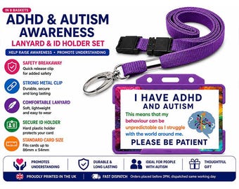ADHD Autism Hidden Disability Card with Lanyard | Waterproof Plastic ID Card | Autism Awareness Badge | Neurodivergent Support