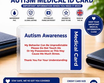 Personalised Autism Medical ID Card | Hidden Disability Alert Card | Emergency Contact Card | Custom Medical ID | Wallet Emergency Card