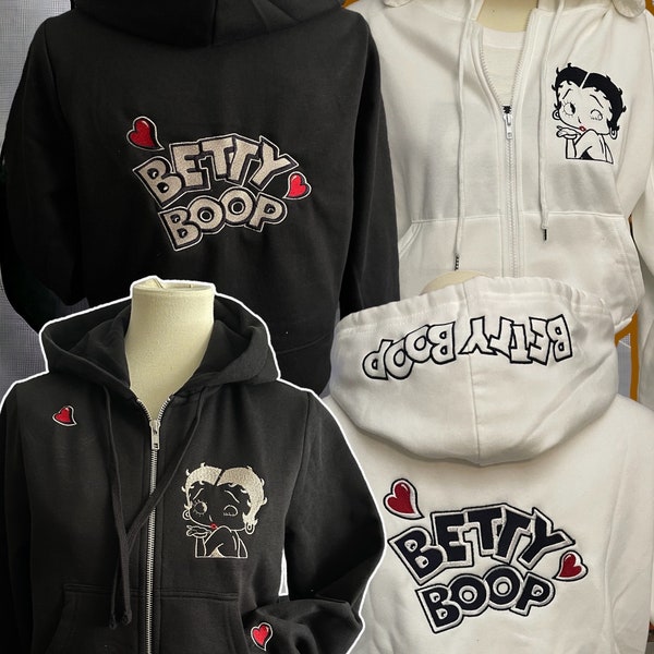 Betty Boop Cropped Full Zipper Front and Back Embroidered Hoodie