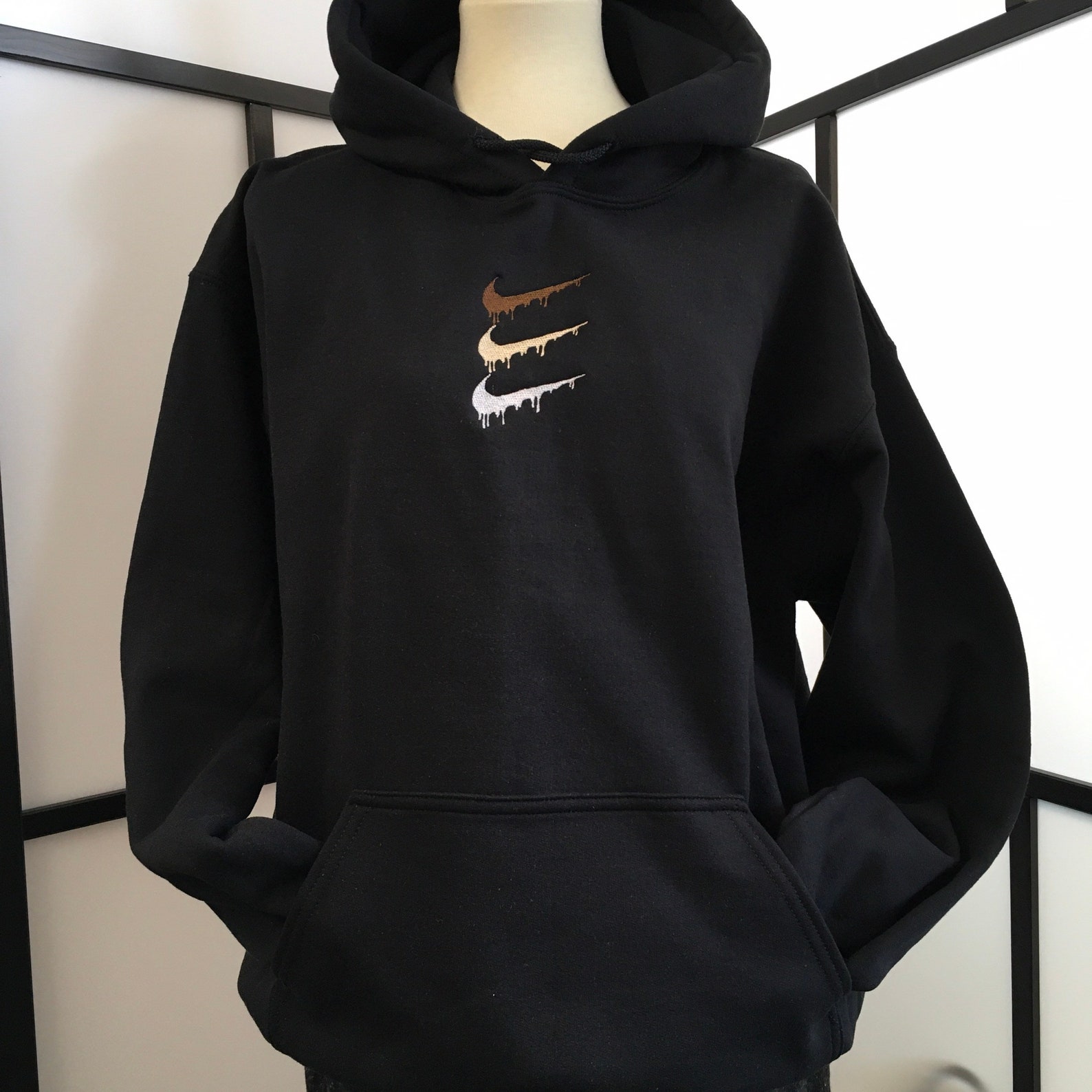 NIKE Dripping Triple Swoosh Sport Logo Embroidered Hoodie | Etsy