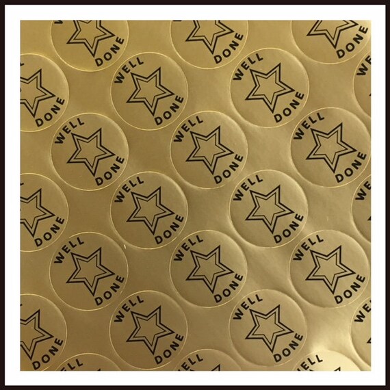 GOLD STAR Well Done Circular Reward Stickers / Labels for Etsy UK