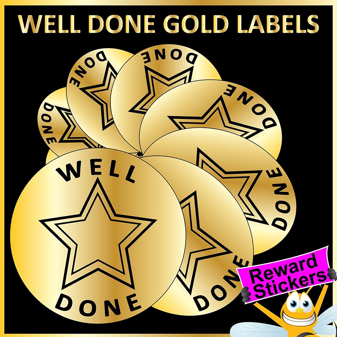 GOLD STAR Well Done Circular Reward Stickers / Labels for Etsy
