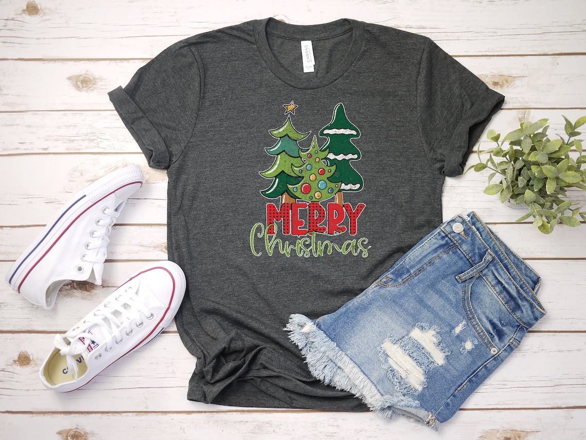 Merry Christmas Trees T Shirt Holiday Shirt Etsy