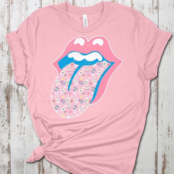 Rock-N-Roll Tongue with Easter Pattern | Fashion Lover | Concert T-shirt | Coquette