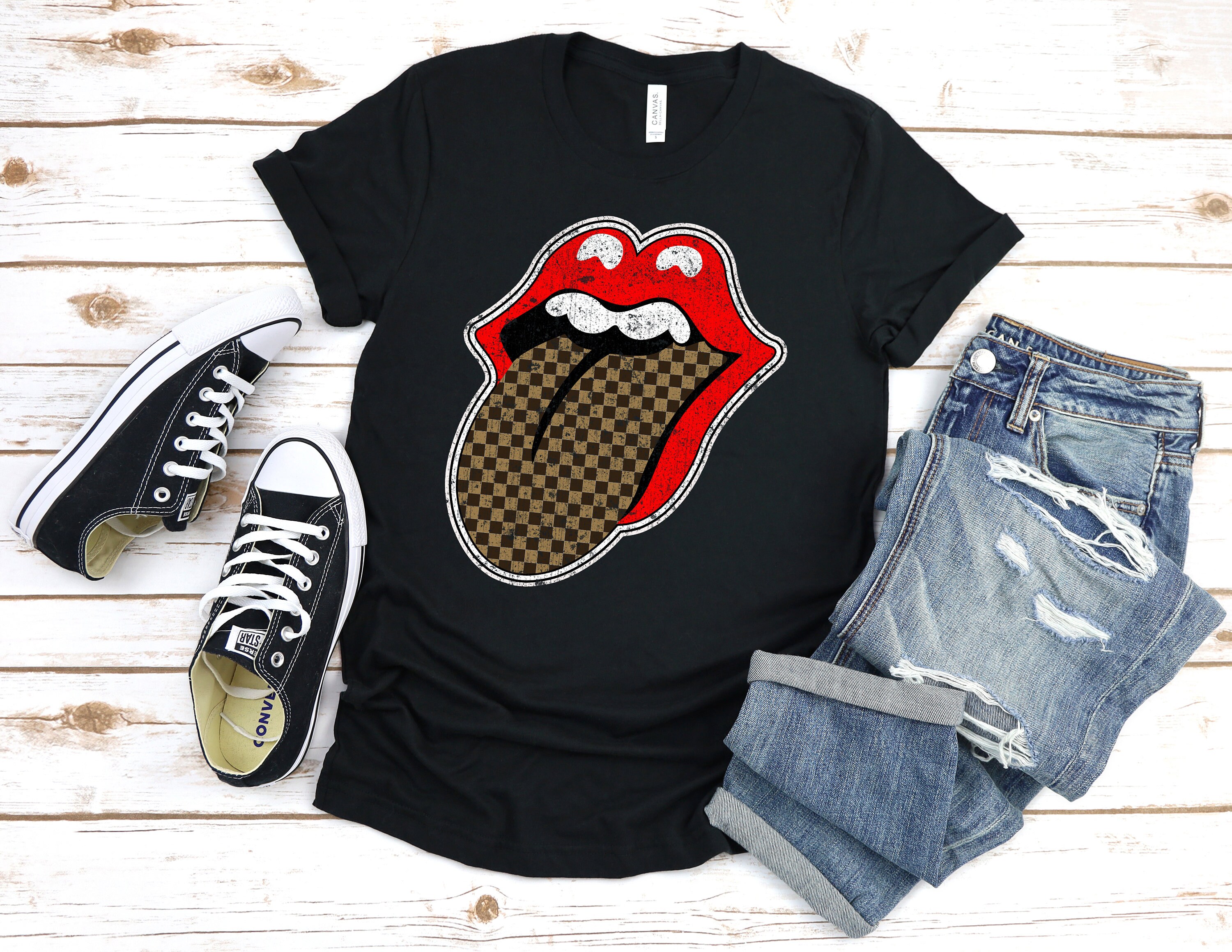 Denim shirt red lips cheap