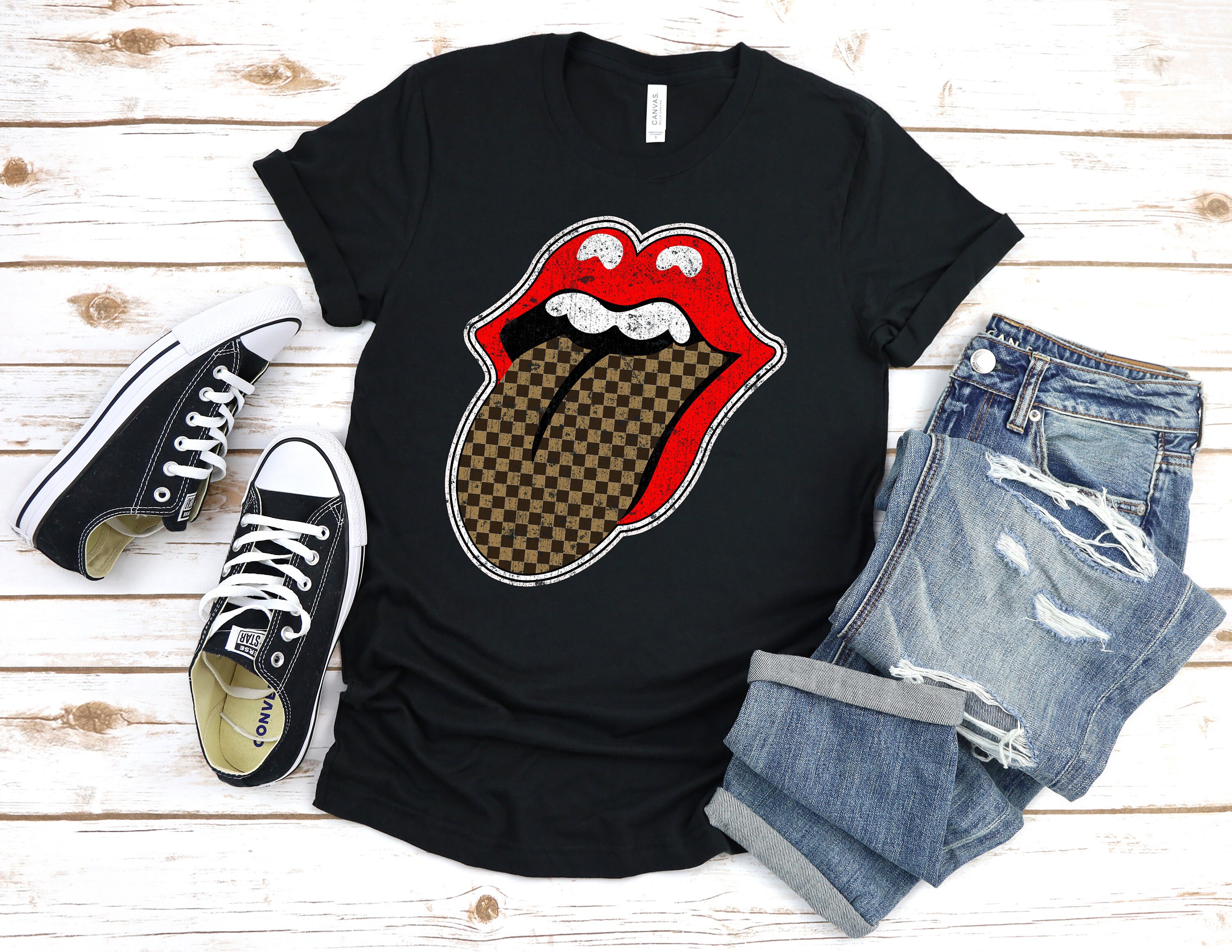 Rolling Stone Lips With Checkered Tongue - Etsy