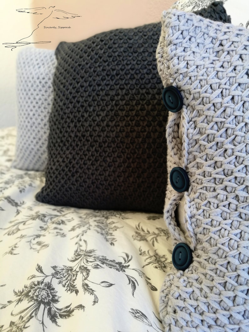 Tunisian Crochet Tunesisches H\u00e4keln Hellgrau Kissenbezug Light Gray Pillowcase