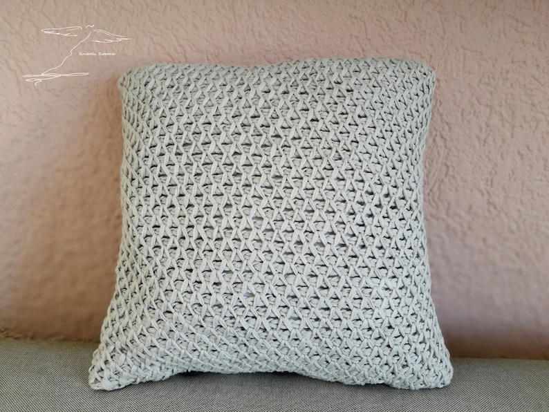 Tunisian Crochet Tunesisches H\u00e4keln Hellgrau Kissenbezug Light Gray Pillowcase