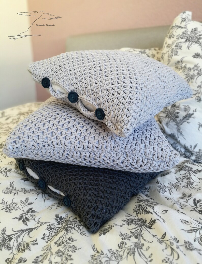 Tunisian Crochet Tunesisches H\u00e4keln Hellgrau Kissenbezug Light Gray Pillowcase