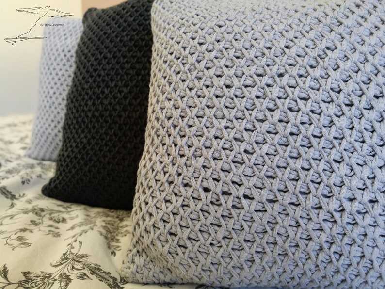 Tunisian Crochet Tunesisches H\u00e4keln Hellgrau Kissenbezug Light Gray Pillowcase