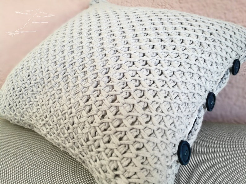 Tunisian Crochet Tunesisches H\u00e4keln Hellgrau Kissenbezug Light Gray Pillowcase