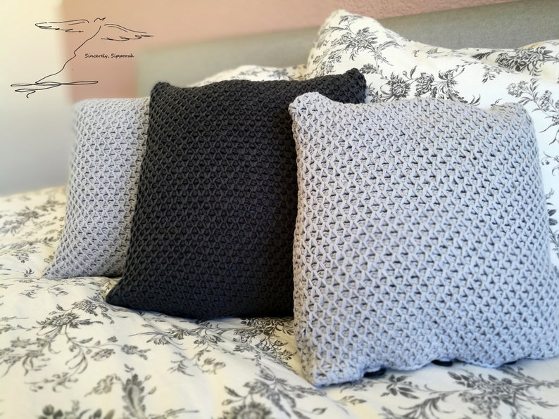 Tunisian Crochet Tunesisches H\u00e4keln Hellgrau Kissenbezug Light Gray Pillowcase