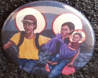 Holy Family Iconography as Refugees or Immigrants - pinback button 2.25"