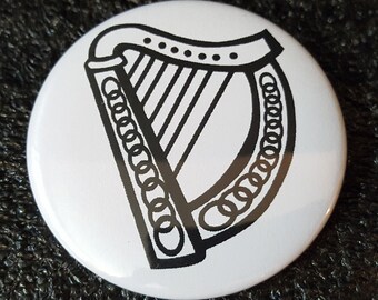 Gaelic Harp Button – Celtic Music, Irish Scottish Folk Accessory (2.25 Inch)