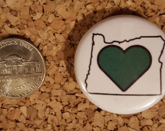 I Love Oregon Pinback Button – Green Heart Pacific Northwest Pride (1.25 Inch)