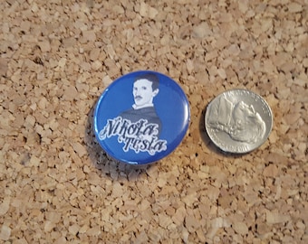 Nikola Tesla on Electric Blue - 1.25in pinback button