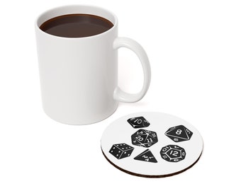 Roll the Dice Coaster - Round and Square Drink Cork Back Coaster with RPG Dice Art (Vampire, D&D, Cyberpunk)