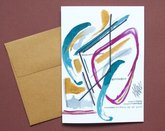 Shapes and colors, wishes, watercolor, paper card, abstract art