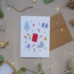 Tarjeta de felicitación de regalos de invierno, papelería, temporada navideña, acuarela