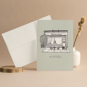 Café St-Henri, carte de souhaits, Montréal, illustration, papeterie, cafés indépendants