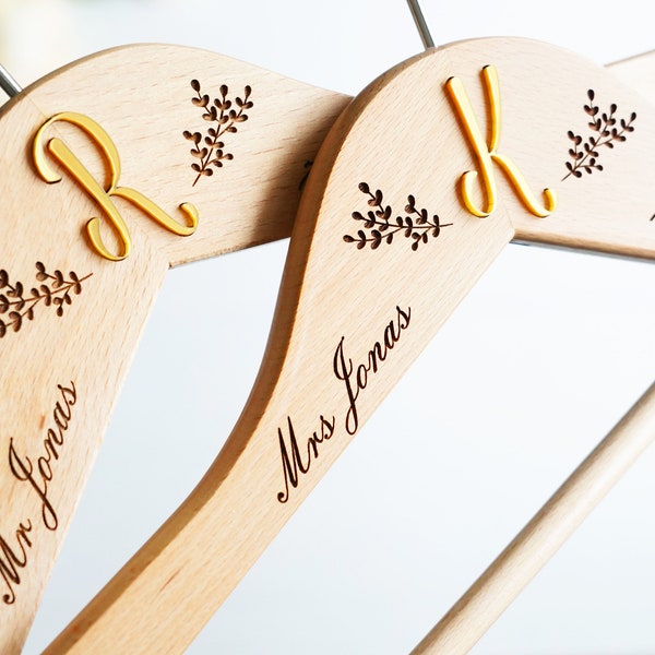SET of 2 Personalized Initials Hangers - Hangers for Bride & Groom - Wedding Gift - Personalized Bridal Dress Hanger - Wedding Hangers