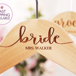 Custom Bride Hanger: Engraved Beech Wood Wedding Dress Hanger