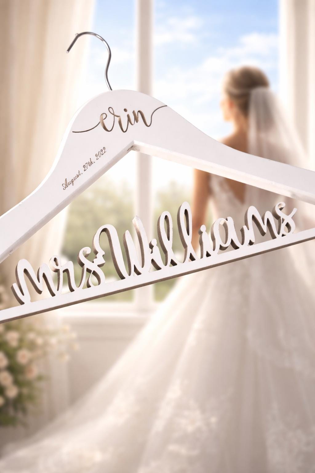 white christmas dresses Personalized Engraved Wedding Dress Hangers main image 0