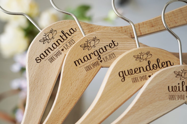 Personalized Bridal Dress Hanger Wedding Gift Wedding Hangers with Names SET OF 4 Bridesmaid Hangers Engraved Bridesmaid Hanger