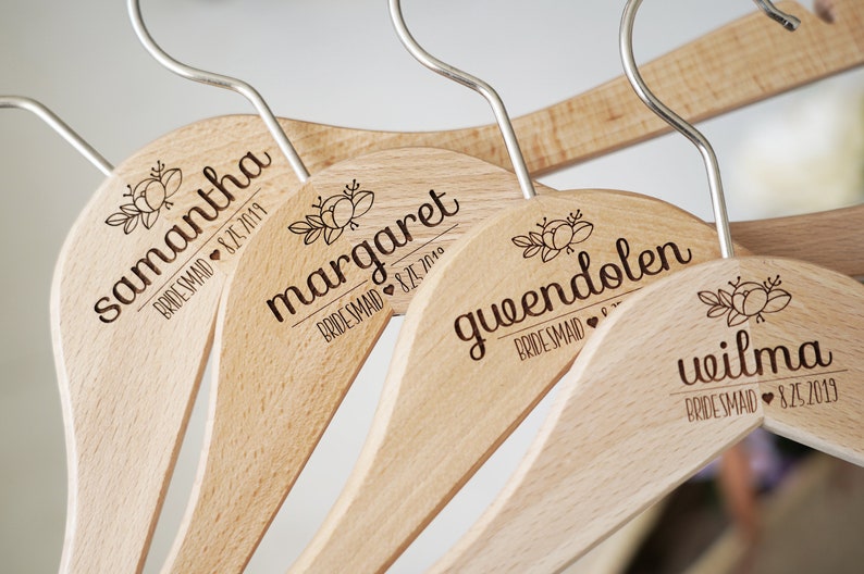 Personalized Bridal Dress Hanger Wedding Gift Wedding Hangers with Names SET OF 4 Bridesmaid Hangers Engraved Bridesmaid Hanger