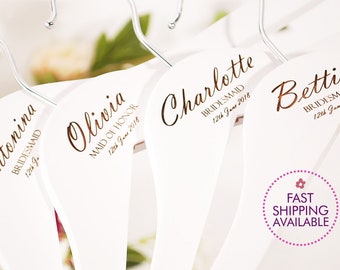 SET OF 4 Bridesmaid Hangers - Engraved Bridesmaid Hanger - Wedding Gift - Personalized Bridal Dress Hanger - Wedding Hangers with Names