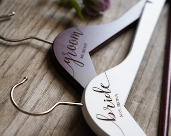 SET of 2 Personalized Hangers - Engraved Hangers for Bride & Groom - Wedding Gift - Personalized Bridal Dress Hanger - Wedding Hangers