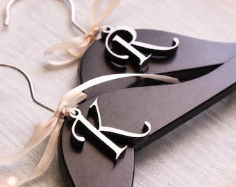 Personalized Wedding Hanger Set: Bride & Groom Lacquered Wood Initials