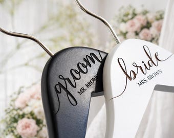 Personalized Wedding Hanger Set: Engraved Bridal Gift