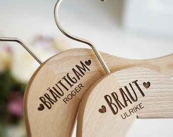 BARUT, BRÄUTIGAM – set of 2 wooden personalized engraved Hangers for Bride & Groom, Wedding Gift, Personalized Bridal Dress Hanger in German