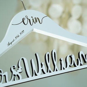 White Wedding Dress Hanger, Personalized Bridal Hanger, White Name Bar Hanger, Bridal Shower Gift, Bridal Name Hanger, Wedding Party Gift