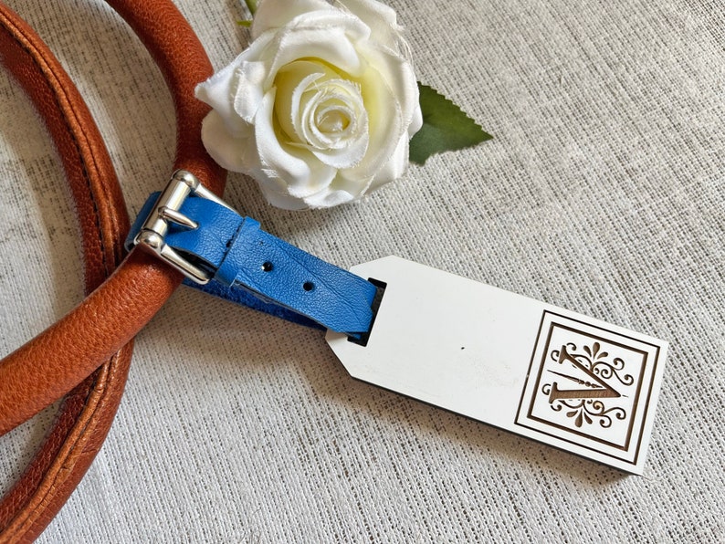Personalized luggage tags, set of two, for bride and groom, monogram luggage tag, custom wooden guest favor, just married luggage tags image 6