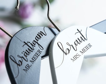 BARUT, BRÄUTIGAM – set of 2 wooden personalized engraved Hangers for Bride & Groom, Wedding Gift, Personalized Bridal Dress Hanger in German