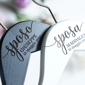 SPOSA, SPOSO – set of 2 wooden hangers, Engraved Hangers for Bride & Groom, Wedding Gift, Personalized Bridal Dress Hanger in Italian