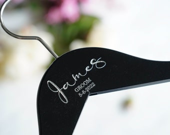 Black Groom Hanger - Engraved Best Man Hanger - Wedding Gift - Personalized Hanger - Wedding Hangers with Names - Stag Party Gift