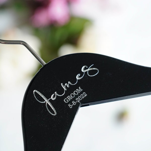 Black Groom Hanger - Engraved Best Man Hanger - Wedding Gift - Personalized Hanger - Wedding Hangers with Names - Stag Party Gift