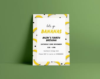 Go Bananas Birthday Invitation Template – Let’s Go Bananas Party Invite – Editable age Birthday Invite – Printable Kids Birthday Invitation