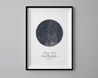 Personalised Wedding Star Map Print, Night You Were Born Print, New Baby Gift, The Night Sky, Custom Stars Map, Wedding Constellation Print