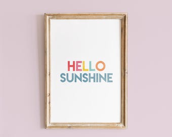 Hello Sunshine Nursery Print, Colorful Nursery Wall Art, Baby Room Decor, Neutral Nursery Poster, Modern Nursery Quote, Baby Shower Gift